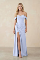 Off - the - Shoulder Corset Sheath Chiffon Bridesmaid Dress in Ice - KissProm Bridesmaid Dresses