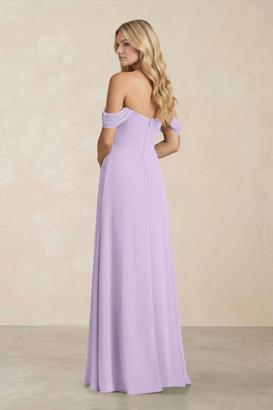 Off - the - Shoulder Corset Sheath Chiffon Bridesmaid Dress in Lavender - KissProm Bridesmaid Dresses