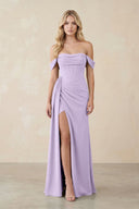 Off - the - Shoulder Corset Sheath Chiffon Bridesmaid Dress in Lavender - KissProm Bridesmaid Dresses