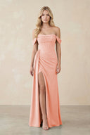 Off - the - Shoulder Corset Sheath Chiffon Bridesmaid Dress in Rose Petal - KissProm Bridesmaid Dresses