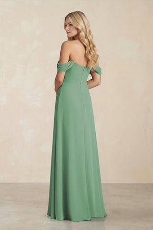 Off - the - Shoulder Corset Sheath Chiffon Bridesmaid Dress in Sea Glass - KissProm Bridesmaid Dresses