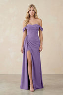 Off - the - Shoulder Corset Sheath Chiffon Bridesmaid Dress in Tahiti - KissProm Bridesmaid Dresses
