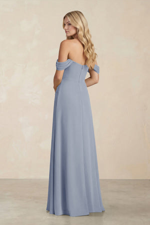Off - the - Shoulder Corset Sheath Chiffon Bridesmaid Dress in Twilight - KissProm Bridesmaid Dresses