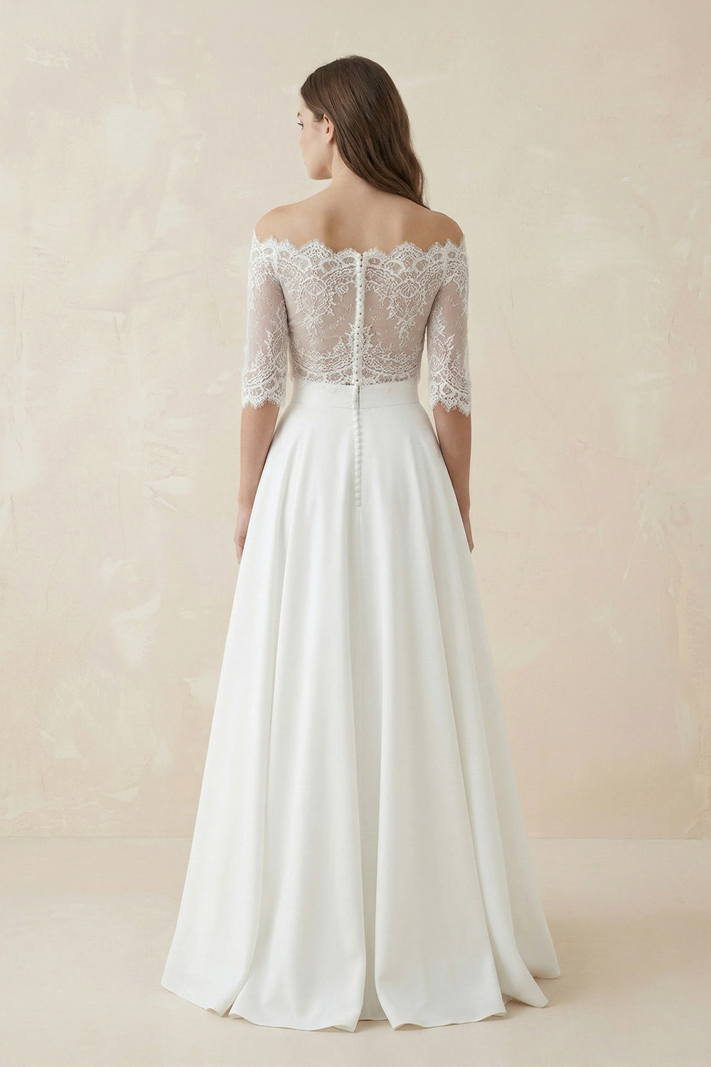 Off - The - Shoulder Lace A - Line Satin Two - Piece Wedding Dress With Sweep Train  – Wedding Dresses by KissProm | Available at KissProm