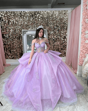Off The Shoulder Lavender Tulle Ball Gown Quinceanera Dresses