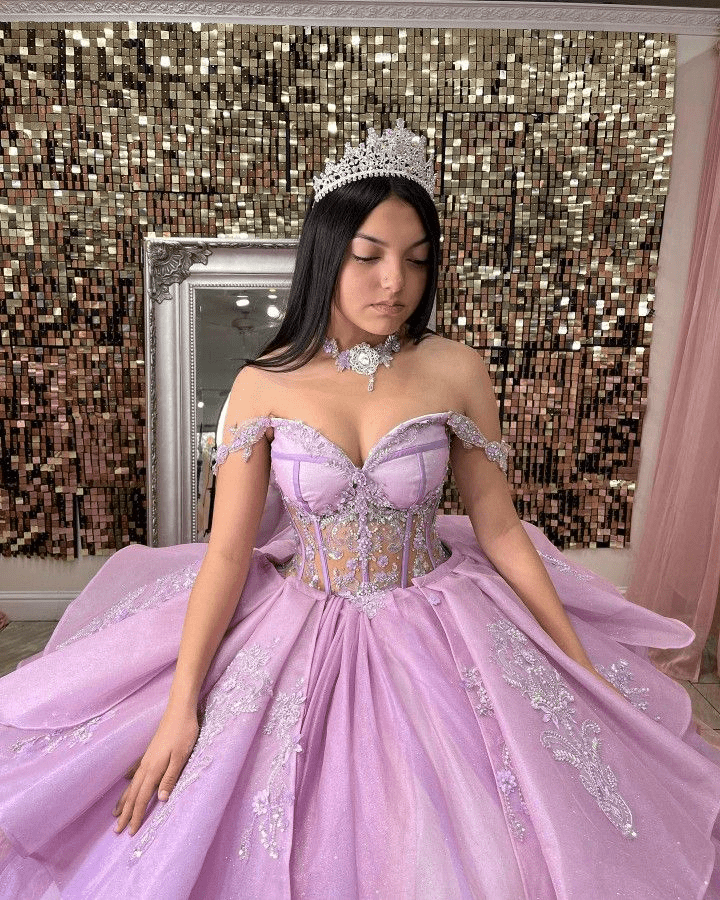 Off The Shoulder Lavender Tulle Ball Gown Quinceanera Dresses Lavender / 8