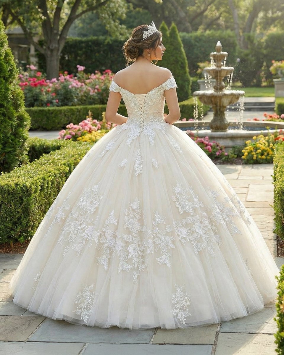Off The Shoulder Long Champagne Lace Appliques Quinceanera Dress Off The Shoulder Long Champagne Lace Appliques Quinceanera Dress