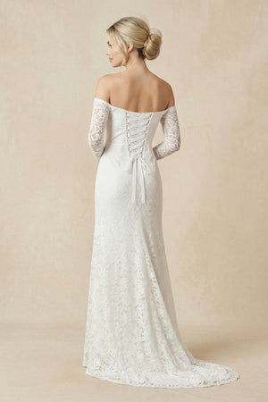 Strapless Long Sleeve A-Line Maternity Lace Wedding Dress with Train – Wedding Dresses by KissProm | Available at KissProm