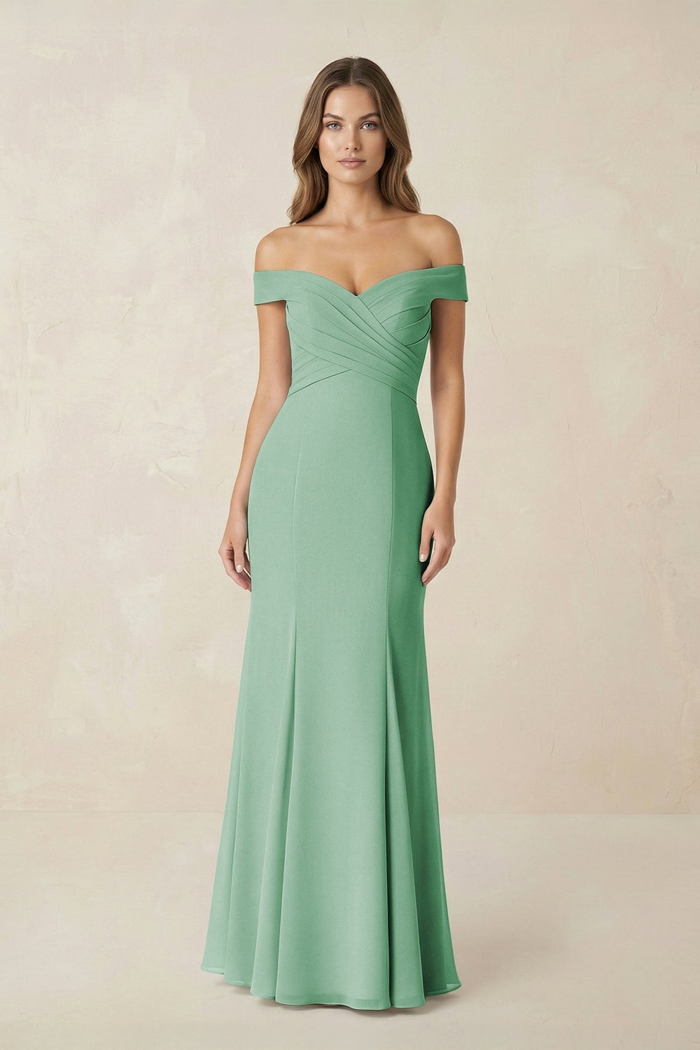 Off - the Shoulder Mermaid Chiffon Bridesmaid Dress - KissProm Bridesmaid Dresses