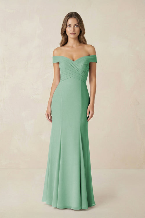 Off - the Shoulder Mermaid Chiffon Bridesmaid Dress - KissProm Bridesmaid Dresses