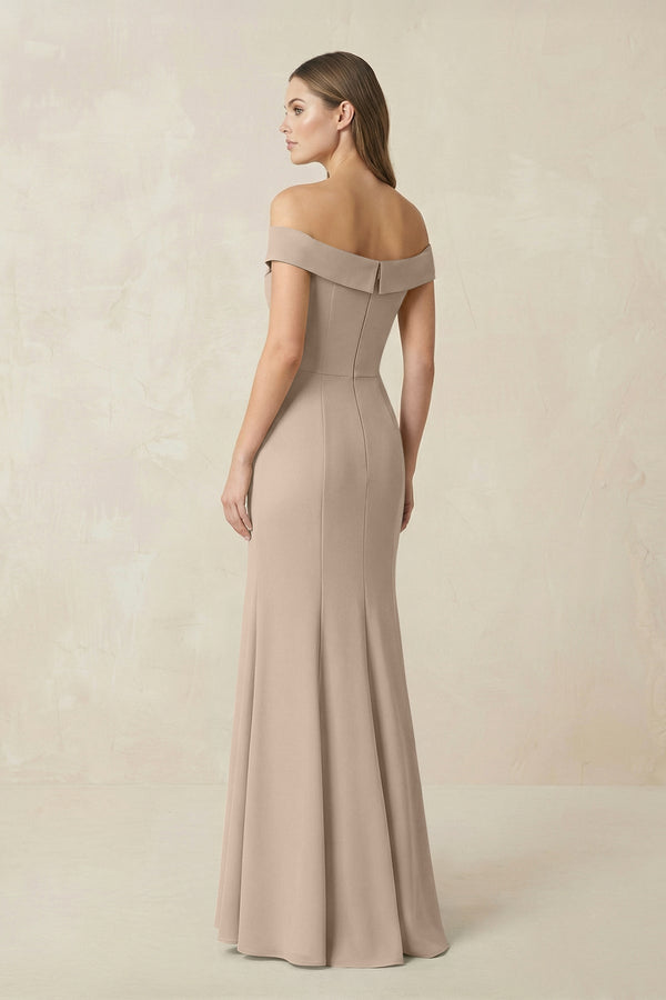 Off - the Shoulder Mermaid Chiffon Bridesmaid Dress in Almond - KissProm Bridesmaid Dresses