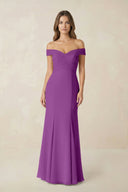 Off - the Shoulder Mermaid Chiffon Bridesmaid Dress in Amethyst - KissProm Bridesmaid Dresses