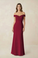Off - the Shoulder Mermaid Chiffon Bridesmaid Dress in Berry - KissProm Bridesmaid Dresses