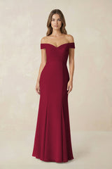Off - the Shoulder Mermaid Chiffon Bridesmaid Dress in Berry - KissProm Bridesmaid Dresses