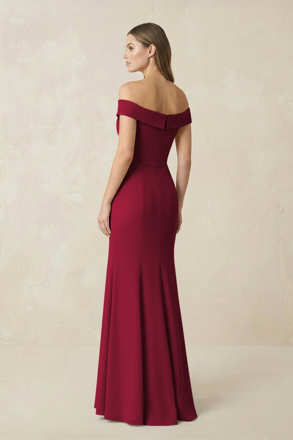 Off - the Shoulder Mermaid Chiffon Bridesmaid Dress in Berry - KissProm Bridesmaid Dresses