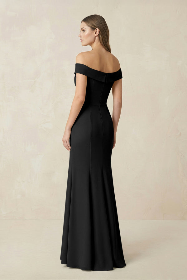 Off - the Shoulder Mermaid Chiffon Bridesmaid Dress in Black - KissProm Bridesmaid Dresses