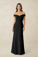 Off - the Shoulder Mermaid Chiffon Bridesmaid Dress in Black - KissProm Bridesmaid Dresses