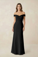 Off - the Shoulder Mermaid Chiffon Bridesmaid Dress in Black - KissProm Bridesmaid Dresses