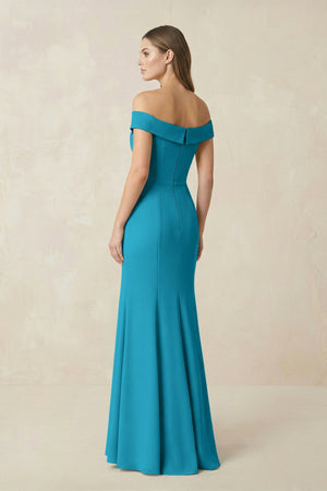Off - the Shoulder Mermaid Chiffon Bridesmaid Dress in Blue Jay - KissProm Bridesmaid Dresses