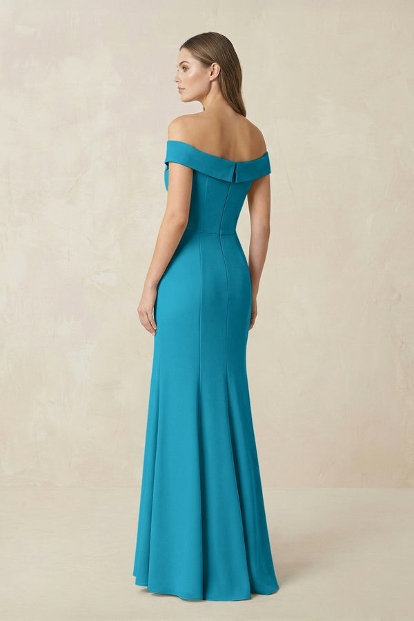 Off - the Shoulder Mermaid Chiffon Bridesmaid Dress in Blue Jay - KissProm Bridesmaid Dresses