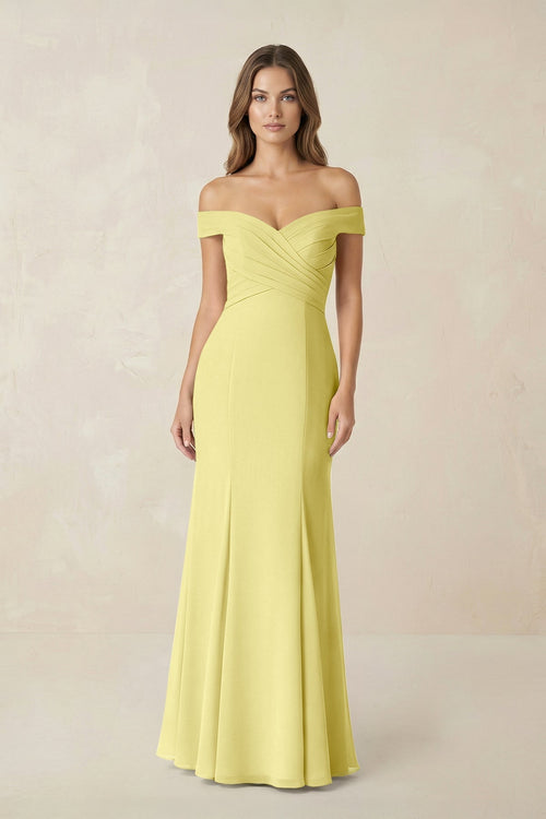 Off - the Shoulder Mermaid Chiffon Bridesmaid Dress in Buttercup - KissProm Bridesmaid Dresses