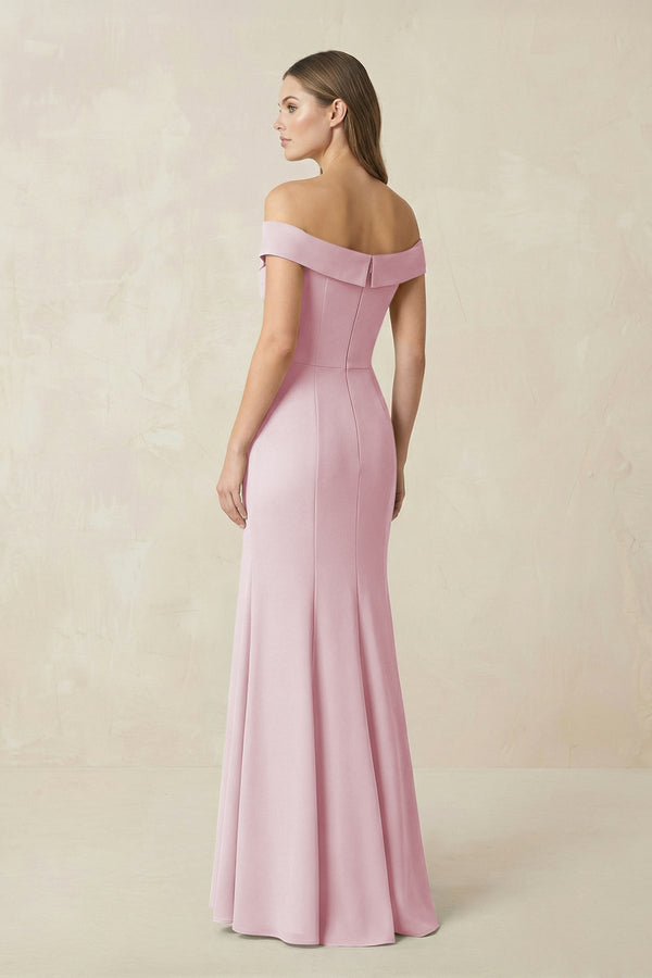 Off - the Shoulder Mermaid Chiffon Bridesmaid Dress in Candy Pink - KissProm Bridesmaid Dresses