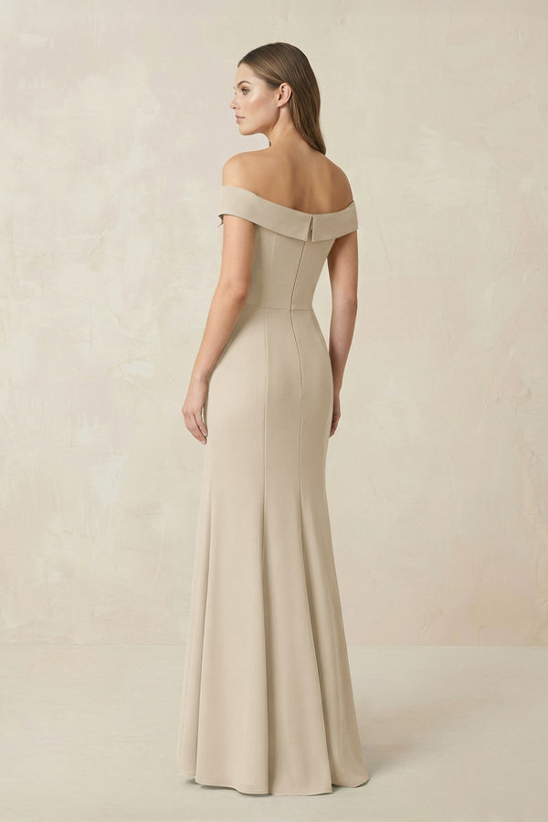 Off - the Shoulder Mermaid Chiffon Bridesmaid Dress in Champagne - KissProm Bridesmaid Dresses
