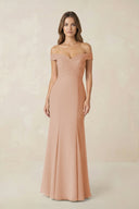 Off - the Shoulder Mermaid Chiffon Bridesmaid Dress in Champagne Rose - KissProm Bridesmaid Dresses