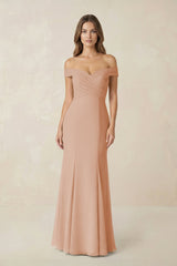 Off - the Shoulder Mermaid Chiffon Bridesmaid Dress in Champagne Rose - KissProm Bridesmaid Dresses