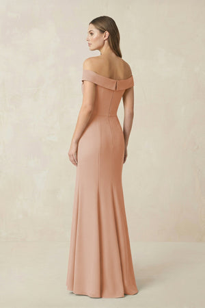 Off - the Shoulder Mermaid Chiffon Bridesmaid Dress in Champagne Rose - KissProm Bridesmaid Dresses