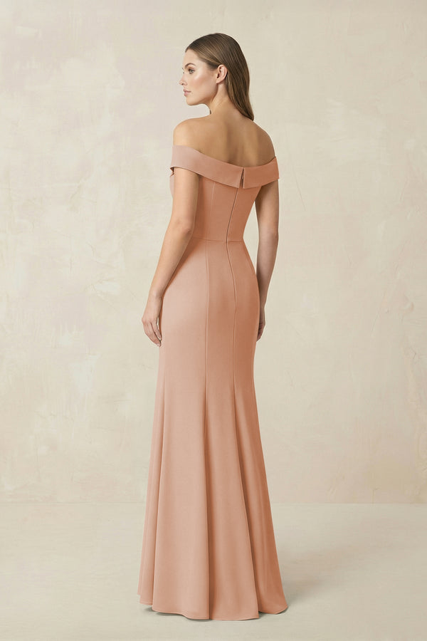 Off - the Shoulder Mermaid Chiffon Bridesmaid Dress in Champagne Rose - KissProm Bridesmaid Dresses