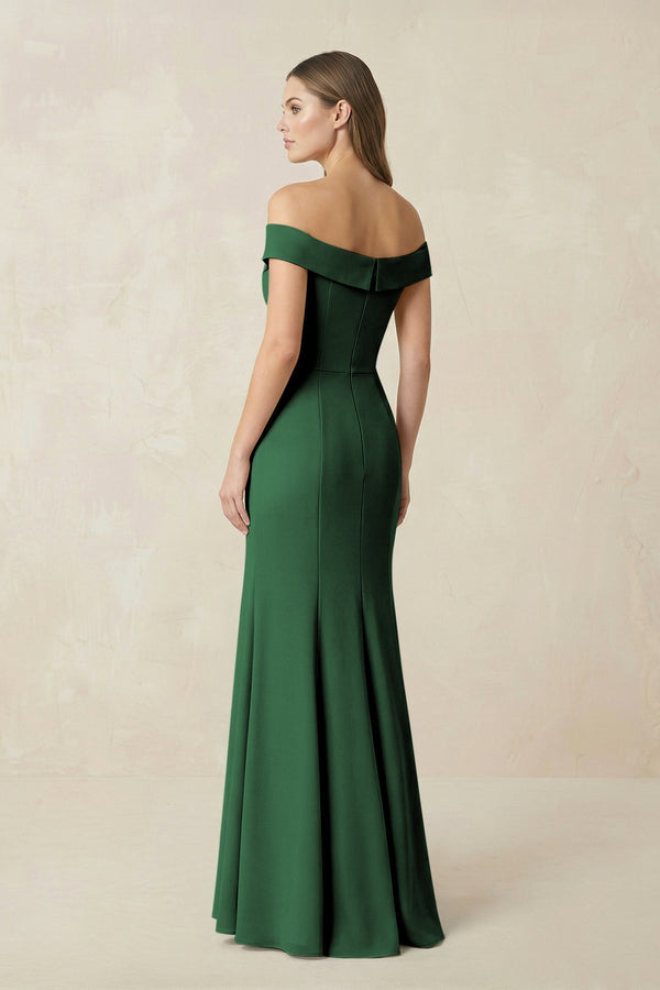 Off - the Shoulder Mermaid Chiffon Bridesmaid Dress in Dark Green - KissProm Bridesmaid Dresses