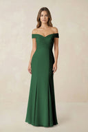 Off - the Shoulder Mermaid Chiffon Bridesmaid Dress in Dark Green - KissProm Bridesmaid Dresses