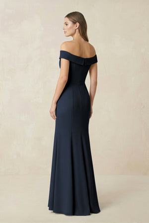 Off - the Shoulder Mermaid Chiffon Bridesmaid Dress in Dark Navy - KissProm Bridesmaid Dresses