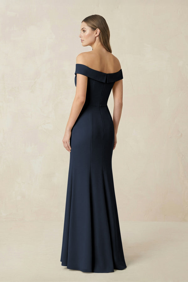 Off - the Shoulder Mermaid Chiffon Bridesmaid Dress in Dark Navy - KissProm Bridesmaid Dresses