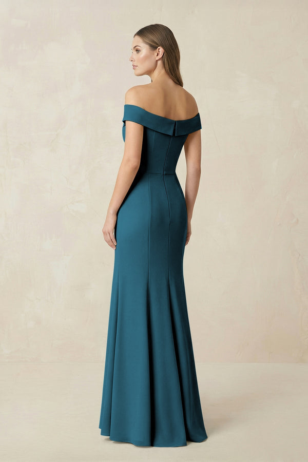 Off - the Shoulder Mermaid Chiffon Bridesmaid Dress in Dark Teal - KissProm Bridesmaid Dresses