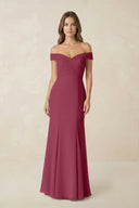 Off - the Shoulder Mermaid Chiffon Bridesmaid Dress in Desert Rose - KissProm Bridesmaid Dresses