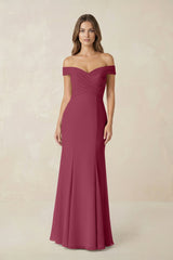 Off - the Shoulder Mermaid Chiffon Bridesmaid Dress in Desert Rose - KissProm Bridesmaid Dresses