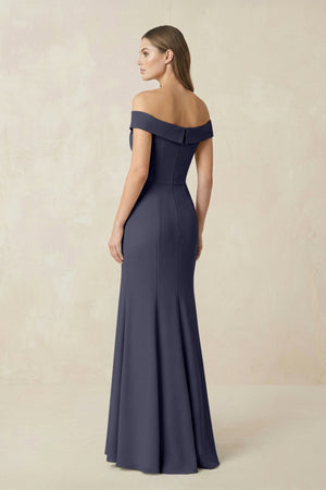 Off - the Shoulder Mermaid Chiffon Bridesmaid Dress in Dusk Blue - KissProm Bridesmaid Dresses