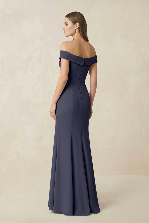Off - the Shoulder Mermaid Chiffon Bridesmaid Dress in Dusk Blue - KissProm Bridesmaid Dresses