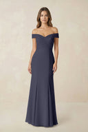 Off - the Shoulder Mermaid Chiffon Bridesmaid Dress in Dusk Blue - KissProm Bridesmaid Dresses