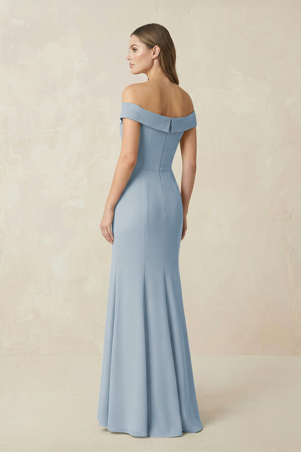Off - the Shoulder Mermaid Chiffon Bridesmaid Dress in Dusty Blue - KissProm Bridesmaid Dresses