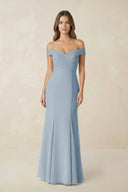 Off - the Shoulder Mermaid Chiffon Bridesmaid Dress in Dusty Blue - KissProm Bridesmaid Dresses