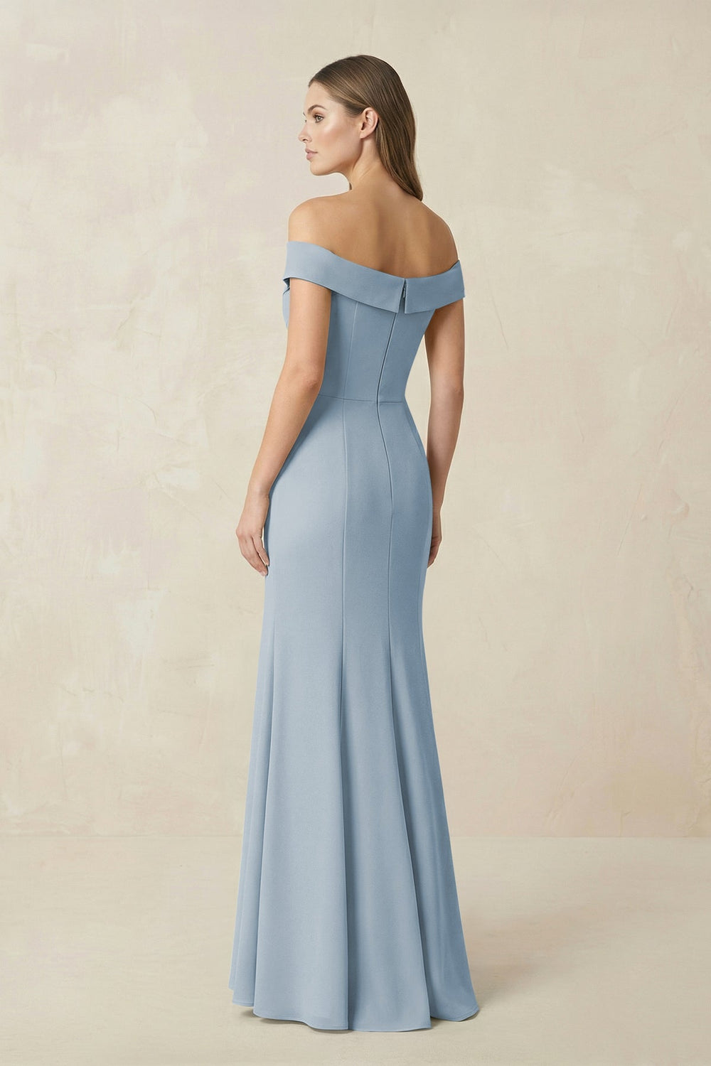 Off - the Shoulder Mermaid Chiffon Bridesmaid Dress in Dusty Blue - KissProm Bridesmaid Dresses