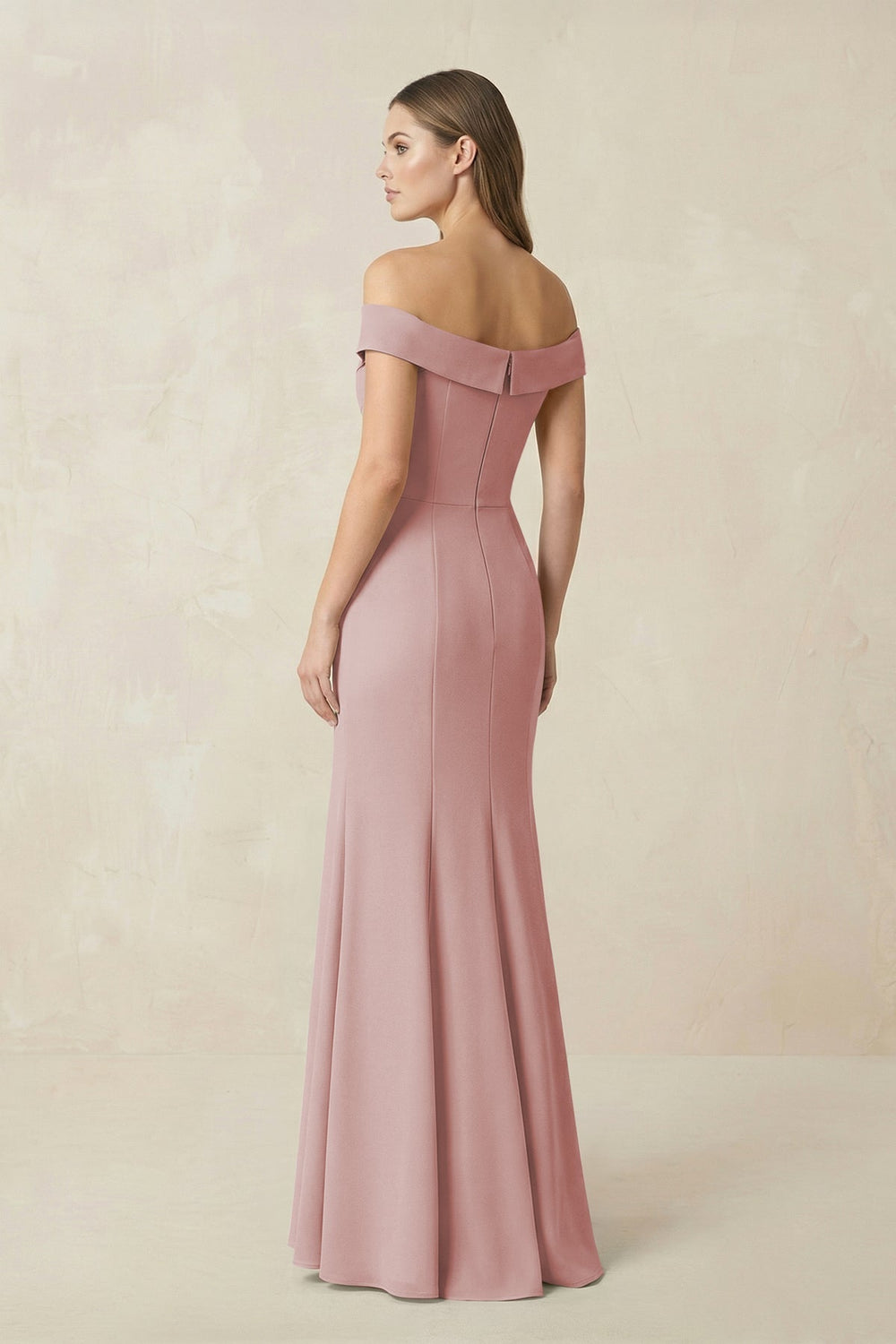 Off - the Shoulder Mermaid Chiffon Bridesmaid Dress in Dusty Rose - KissProm Bridesmaid Dresses