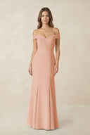 Off - the Shoulder Mermaid Chiffon Bridesmaid Dress in English Rose - KissProm Bridesmaid Dresses