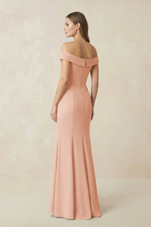 Off - the Shoulder Mermaid Chiffon Bridesmaid Dress in English Rose - KissProm Bridesmaid Dresses