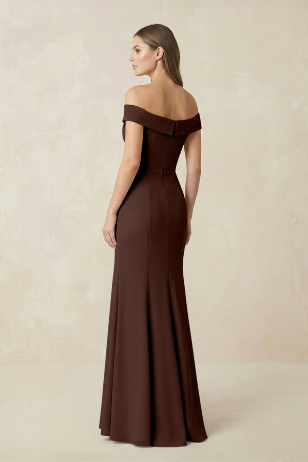 Off - the Shoulder Mermaid Chiffon Bridesmaid Dress in Espresso - KissProm Bridesmaid Dresses