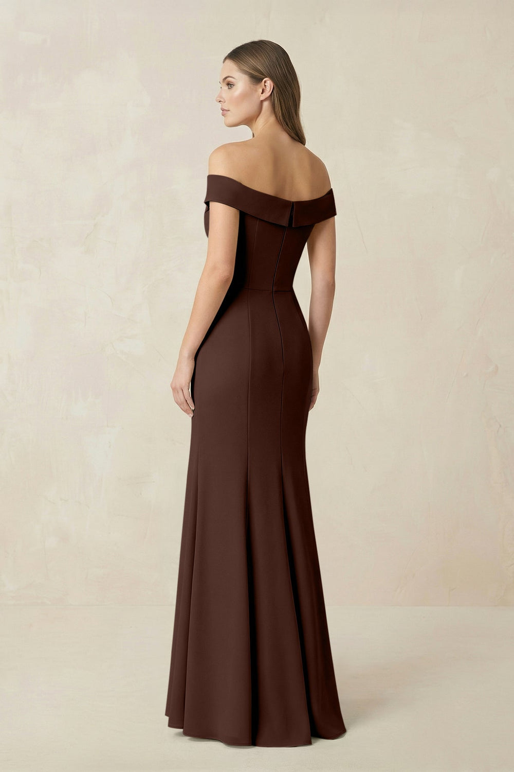 Off - the Shoulder Mermaid Chiffon Bridesmaid Dress in Espresso - KissProm Bridesmaid Dresses