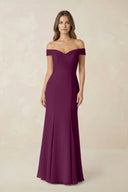 Off - the Shoulder Mermaid Chiffon Bridesmaid Dress in Fig - KissProm Bridesmaid Dresses